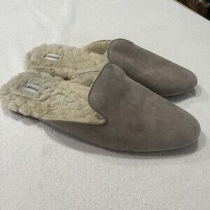 Birdies Phoebe Beige Suede Faux Sherpa Lined Mule Shoe 10 Slipper